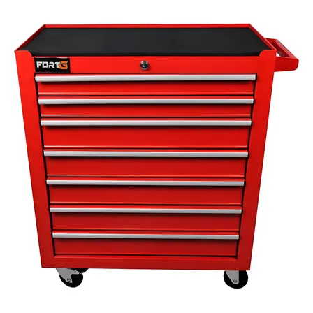 Carrinho De Ferramentas De Aço Com 7 Gavetas E Freio Fortg Vermelho