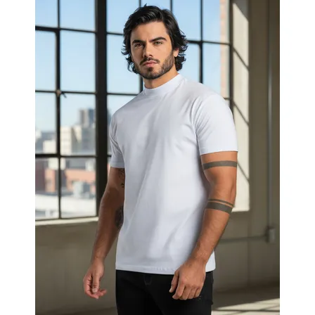 Camiseta Gola Média Masculina Slim Premium Básica Elegante