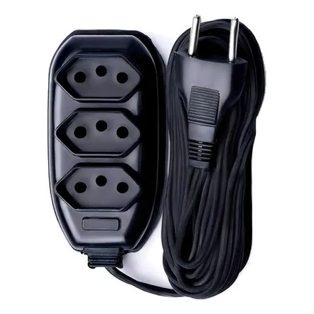 Extensão Eletro Mixer 5m Bivolt 3 Tomadas Preto