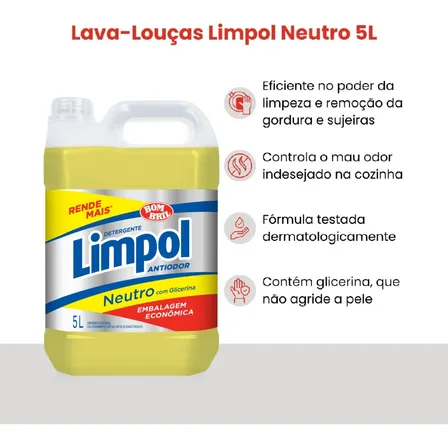 Detergente Líquido Neutro Limpol 5 Litros