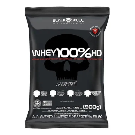 Suplemento Em Pó 100% Hd Refil Black Skull - 900g Wpc Wpi E Wph Sabor Chocolate