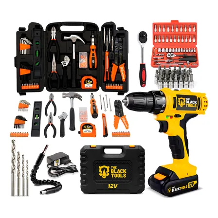 Furadeira Parafusadeira 12v 3/8 Com Kit 175 Peças E Maleta Amarelo
