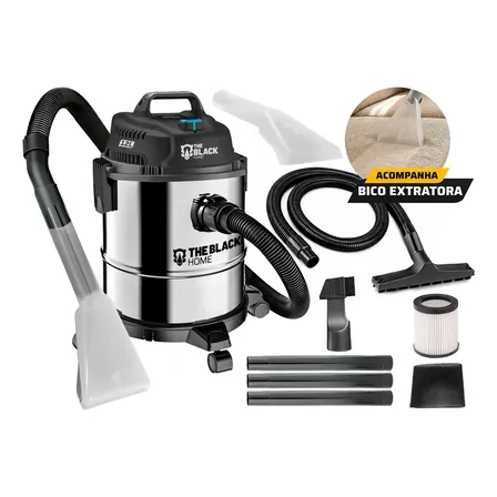 Aspirador De Pó E Água Inox Turbo 12 Litros 1200w Com Soprador E Bico Extratora Multiuso Tbac120 The Black Tools Prateado 127v
