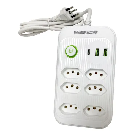 Extensão 6 Tomadas E 2 Usb 1 Pd Led Bivolt Power