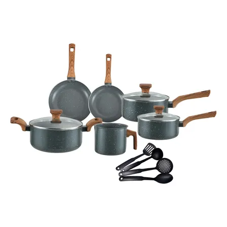 Jogo De Panelas Indução Mimo Style Cerâmica 10 Peças Cor Granito