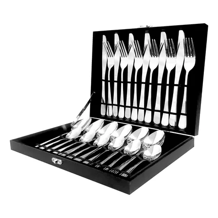 Kit 24 Faqueiro Prateada Talheres Luxo Premium Com Maleta Prateado