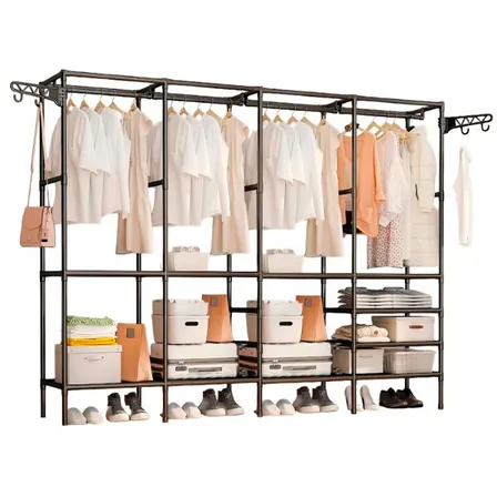 Guarda Roupa Dobravel Closet Aberto Organizador De Roupas Desmontavel E Arara Organizadora 4 Colunas Em Aço Preto Resistente
