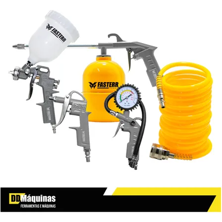 Kit Pistola De Pintura Por Gravidade P/ Compressor  5 Peças Multifuncional - Fasterr